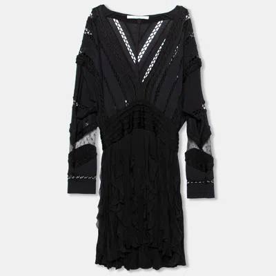 Pre-owned Givenchy Black Patterned Knit Ruffle Trimmed Dress M