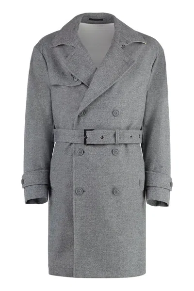 Hugo Boss Boss Flannel Trench Coat In Gray