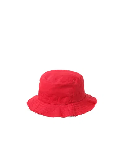 Jacquemus Kids' Logo Cotton Bucket Hat In Red