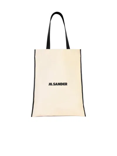 Jil Sander Logo Printed Medium Tote Bag In Beige