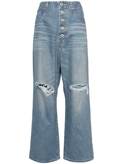 Junya Watanabe Distressed Straight-leg Jeans In Blue