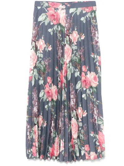 Junya Watanabe Floral-print Midi Skirt In Blue