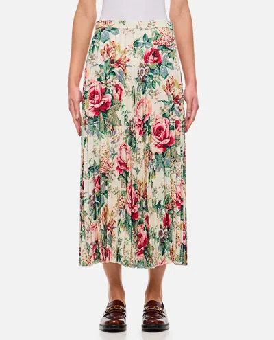 Junya Watanabe Flower Pattern Printed Pleated Midi Skirt In Weiss