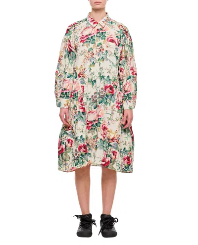 Junya Watanabe Flower Pattern Printed Shirt Dress In Weiss