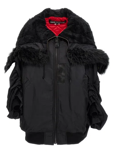 Junya Watanabe Oversized Bomber Jacket With Faux Fur Collar In Black