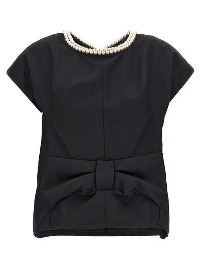 Junya Watanabe Draped Back Top With Bow And Pearls In Black