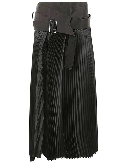 Junya Watanabe Pleated Long Skirt In Black  