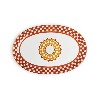 La Doublej Geometric-print Porcelain Platter (36cm X 24cm) In Apollo Brick