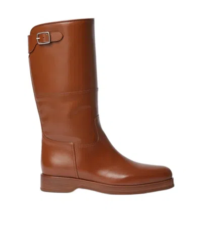 Loro Piana Lupo Leather Knee-high Boots In Brown