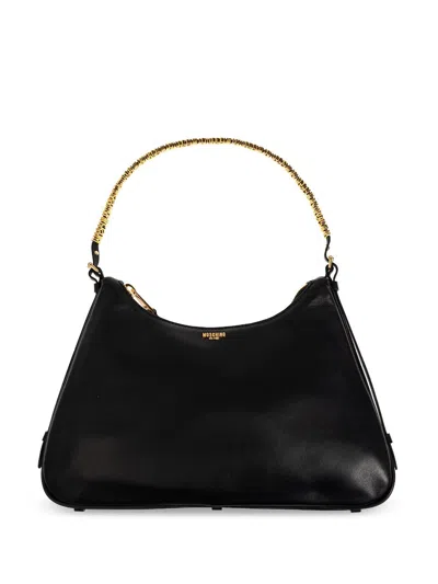 Moschino Metallic-top Handle Shoulder Bag In Black