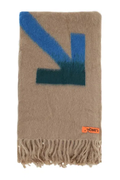 Off-white 'arrows' Mohair And Wool Blanket In Brown