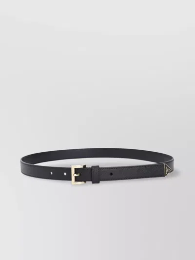 Prada Adjustable Leather Belt With Golden Hardware In Grey