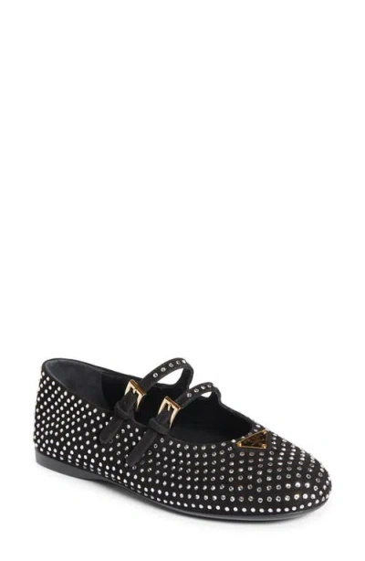 Prada Ballerine Crystal Mary Jane Flat In Metal