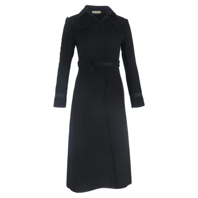 Prada Belted Single-breasted Coat With Chest Pockets In Black Wool