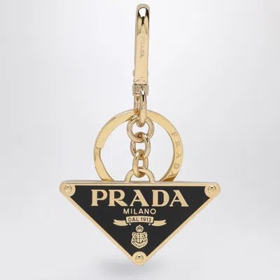 Prada Black Gold-metal Keyring In Silver