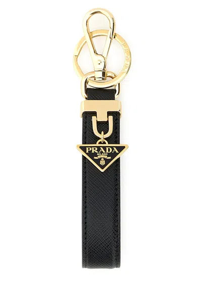 Prada Black Leather Key Ring In Nero