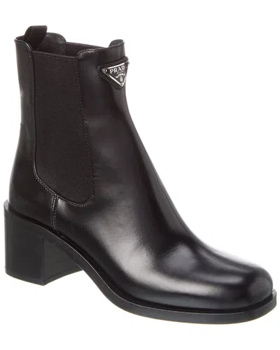 Prada Brushed Leather Bootie In Black