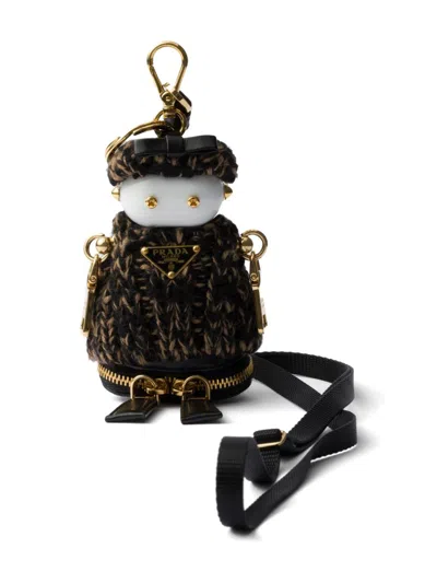 Prada Crochet-knit Bag Charm In Black