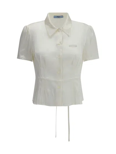 Prada Cropped Shirt In Bianco