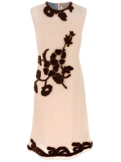 Prada Floral-embroidered Silk Midi Dress In White