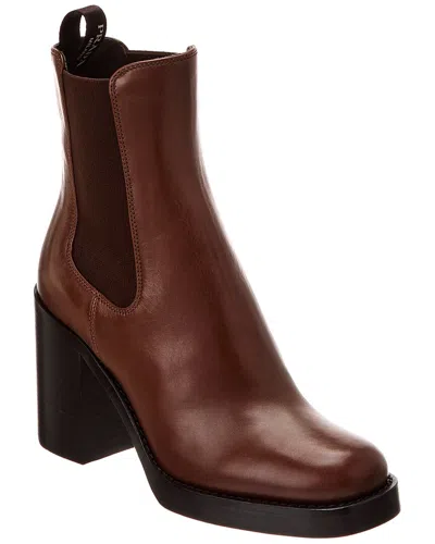 Prada Logo Leather Bootie In Brown