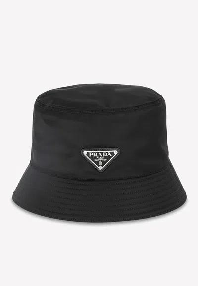 Prada Logo-plaque Bucket Hat In Black