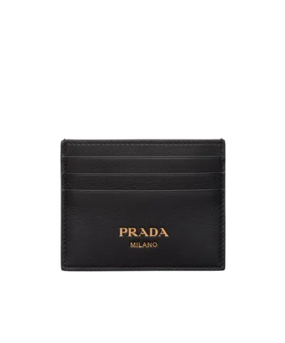 Prada Logo-stamp Leather Cardholder In Black