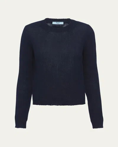 Prada Long Sleeve Cashmere Sweater In Bleu