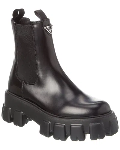 Prada Monolith Leather Boot In Black