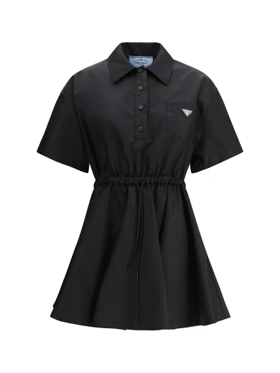 Prada Nylon Chemisier Dress In Nero