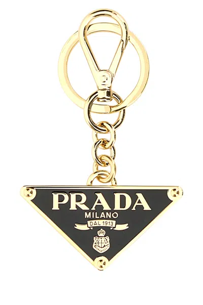 Prada Logo Plaque Keyring In Black