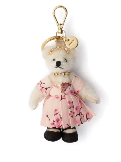 Prada Mary Rose Bear Keychain In White