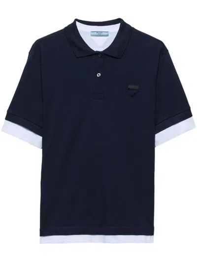 Prada Triangle Logo Polo Shirt In Blue