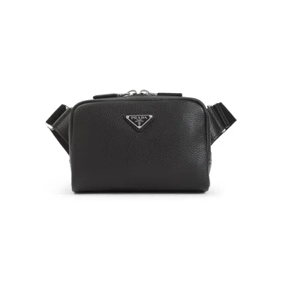 Prada Unisex Mini Leather Crossbody Handbag In Black