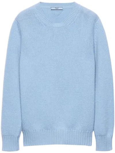 Prada Wool And Cashmere Crew-neck Sweater In Light Blue