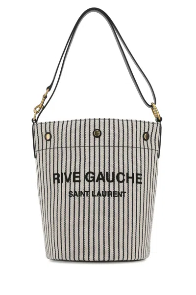 Saint Laurent Rive Gauche Striped Canvas Bucket Bag In Blackwhite