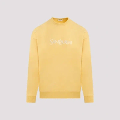 Saint Laurent Logo-print Cotton Sweatshirt In Yellow And Natural