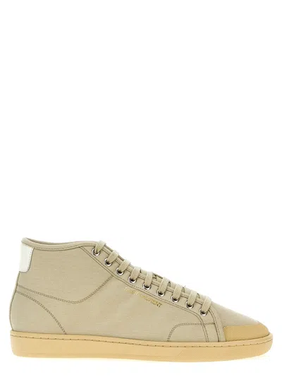 Saint Laurent Classic Beige Canvas Court Sneakers For Men In Cream