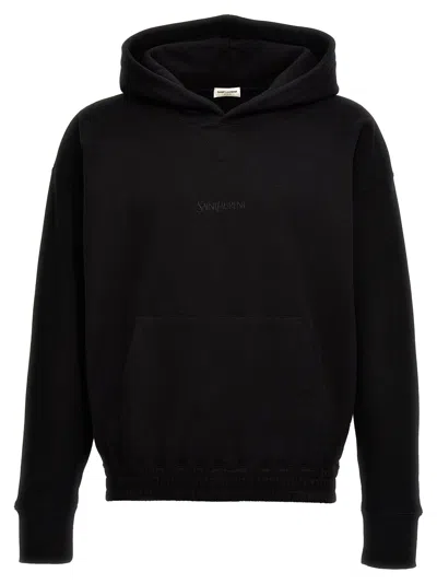 Saint Laurent Logo Embroidery Hoodie In  Noir