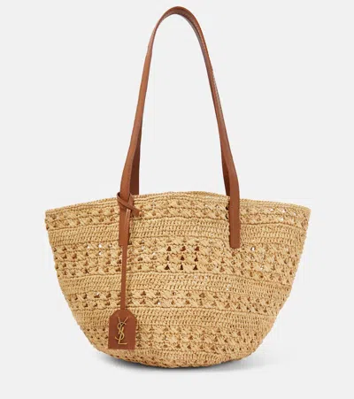 Saint Laurent Neutral Panier Small Raffia Tote Bag In Natural