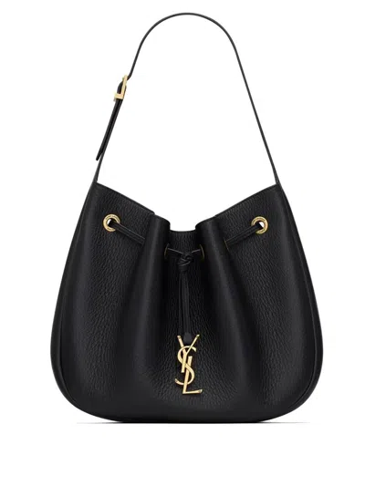 Saint Laurent Paris Vii Small Hobo In Grained Leather Bags In Black