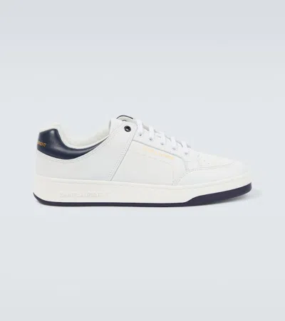 Saint Laurent Luxury Leather Sneakers With Rubber Sole And Iconic Branding In White,blue