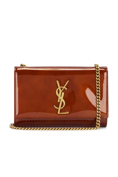 Saint Laurent Kate Small Patent-leather Shoulder Bag In Brown