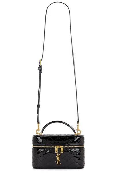 Saint Laurent Gaby Quilted Patent Leather Vanity Bag In Black