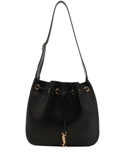 Saint Laurent Drawstring Bucket Shoulder Bag In Nero