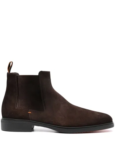 Santoni Suede Chelsea Boots In Dark Brown