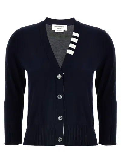 Thom Browne Cotton Knit Cardigan W/stripes In Blue