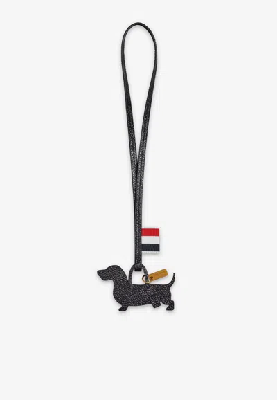 Thom Browne Hector Leather Keyring In Black