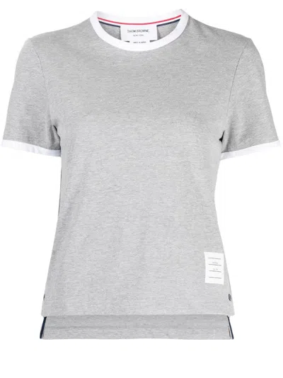 Thom Browne Rwb-stripe Logo-patch T-shirt In Light Grey