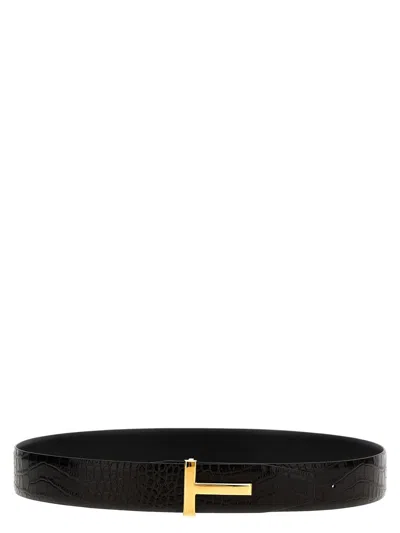 Tom Ford Logo Reversible Belt In Black